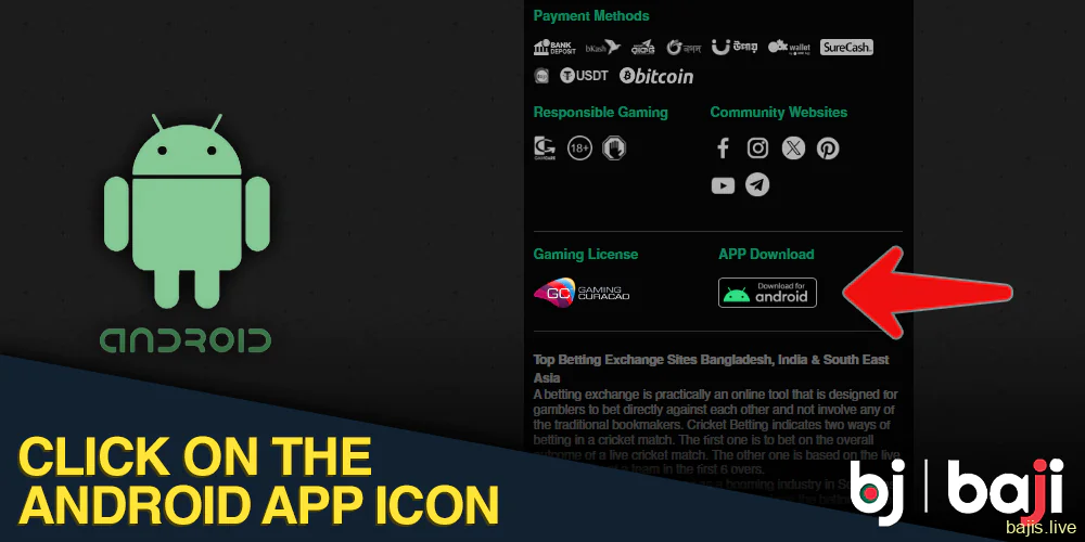 Click on the Android app icon at Baji