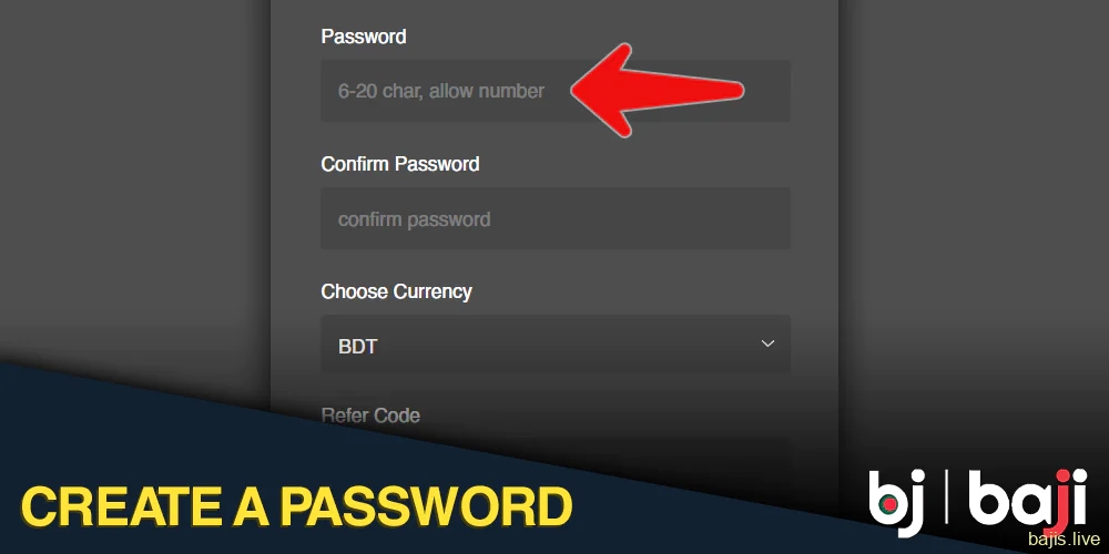 Create a password when registering in Baji BD