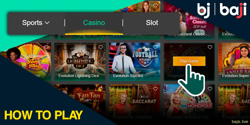 Instructions on how to start playing Baji casino games