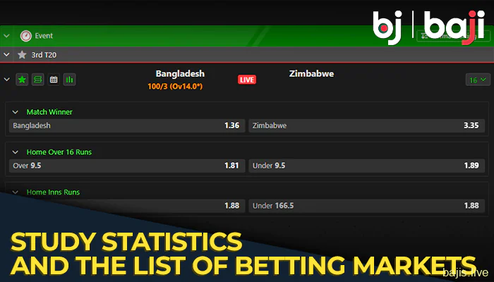 Study of the statistics and the list of the betting markets on the Baji