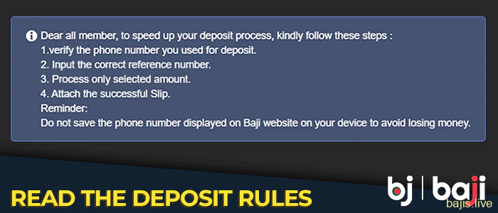 Read the deposit rules at the bottom of this tab on the Baji site